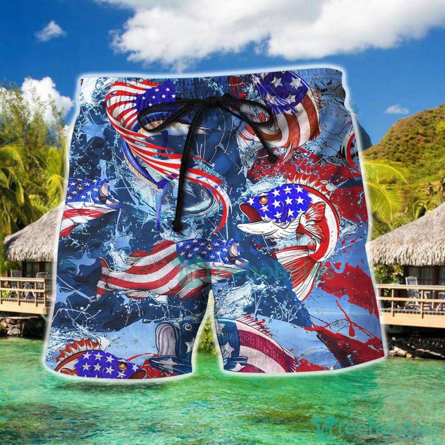 Fishing Shirts For Men Fishing American Flag Hawaiian Shirt And Short