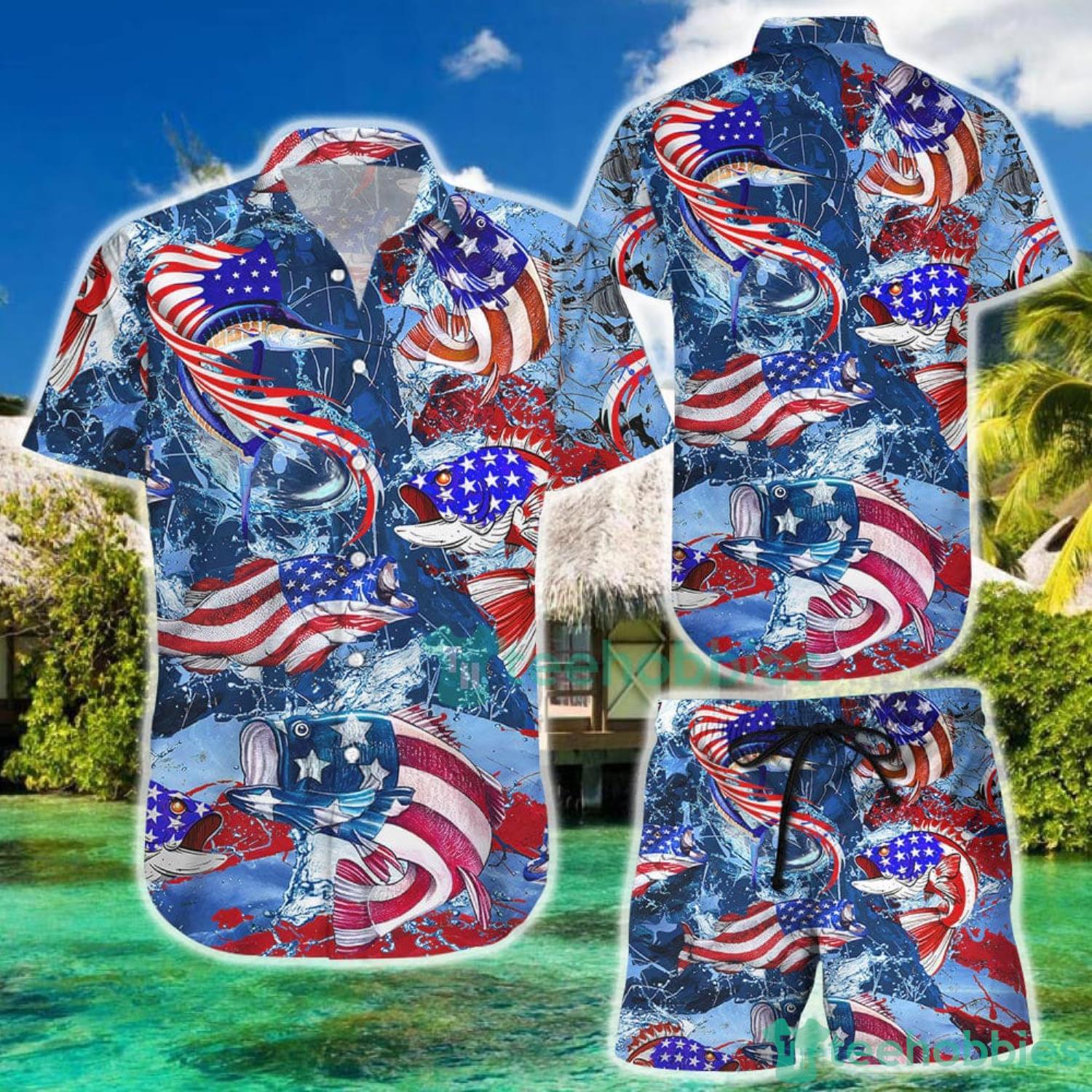 Fishing Shirts For Men Fishing American Flag Hawaiian Shirt And