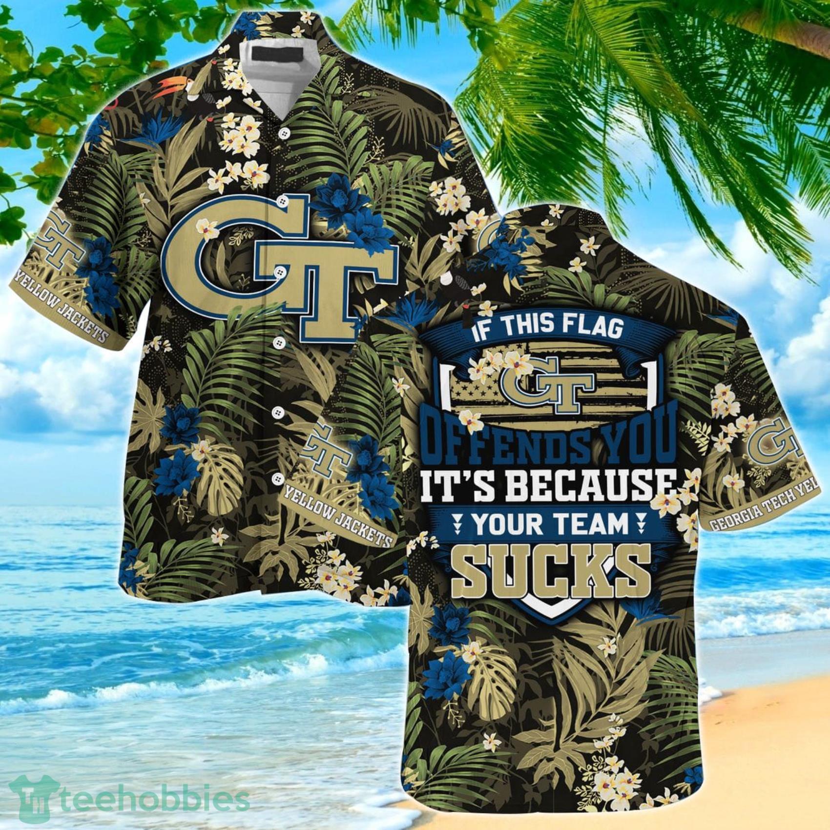 Georgia Tech Yellow Jackets If This Flag Offends You Tropical Patterns Hawaiian Shirt And Short Product Photo 1 Georgia Tech Yellow Jackets If This Flag Offends You Tropical Patterns Hawaiian Shirt And Short Product Photo 1