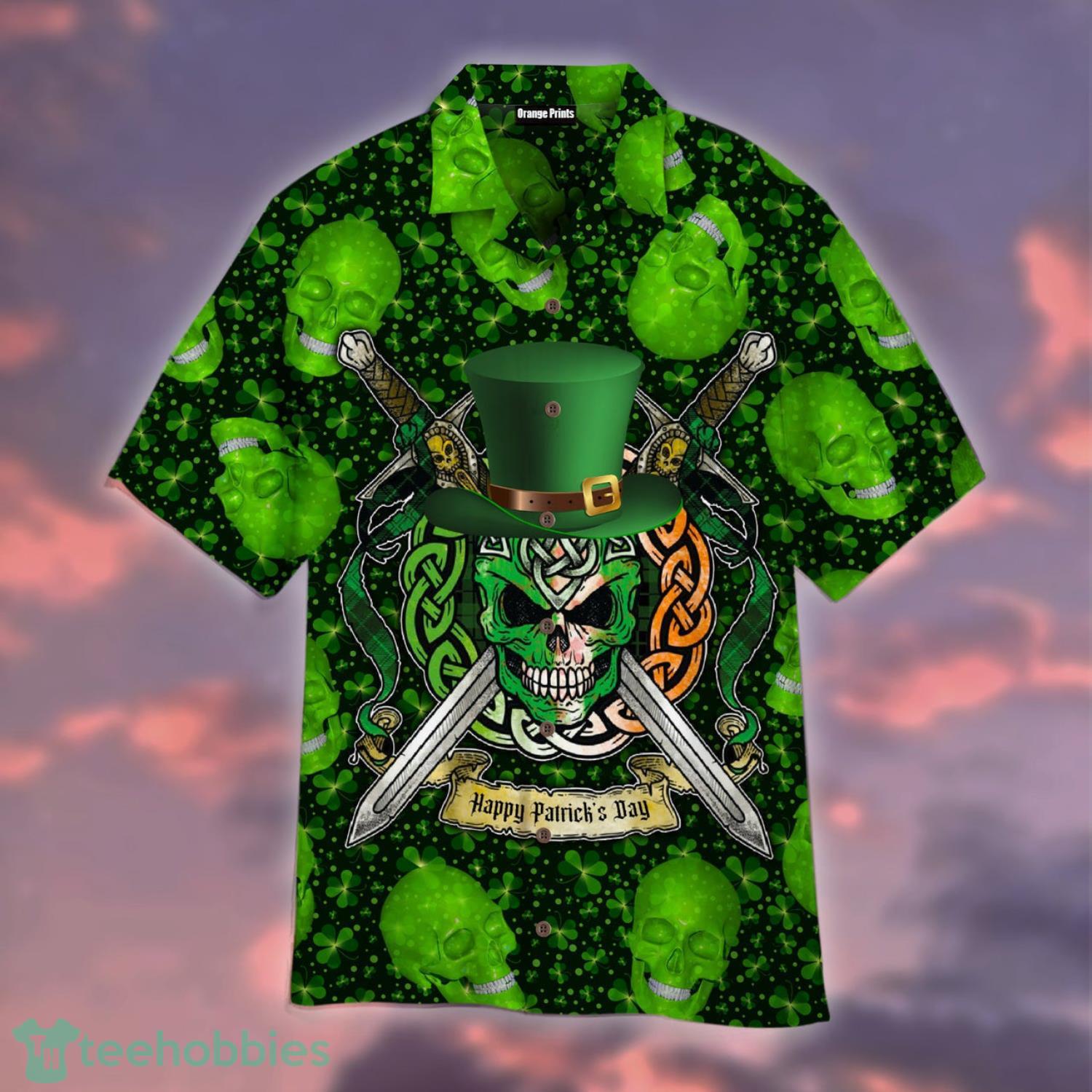 Green Skull Saint Patricks Day Aloha Hawaiian Shirts Product Photo 1