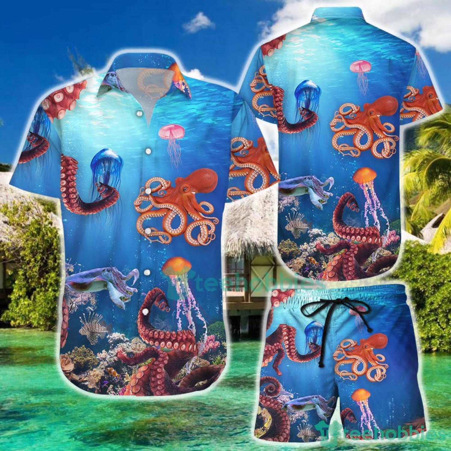 Hawaiian Shirts Ocean Jellyfish Print Oversized Aloha Shirt_3601