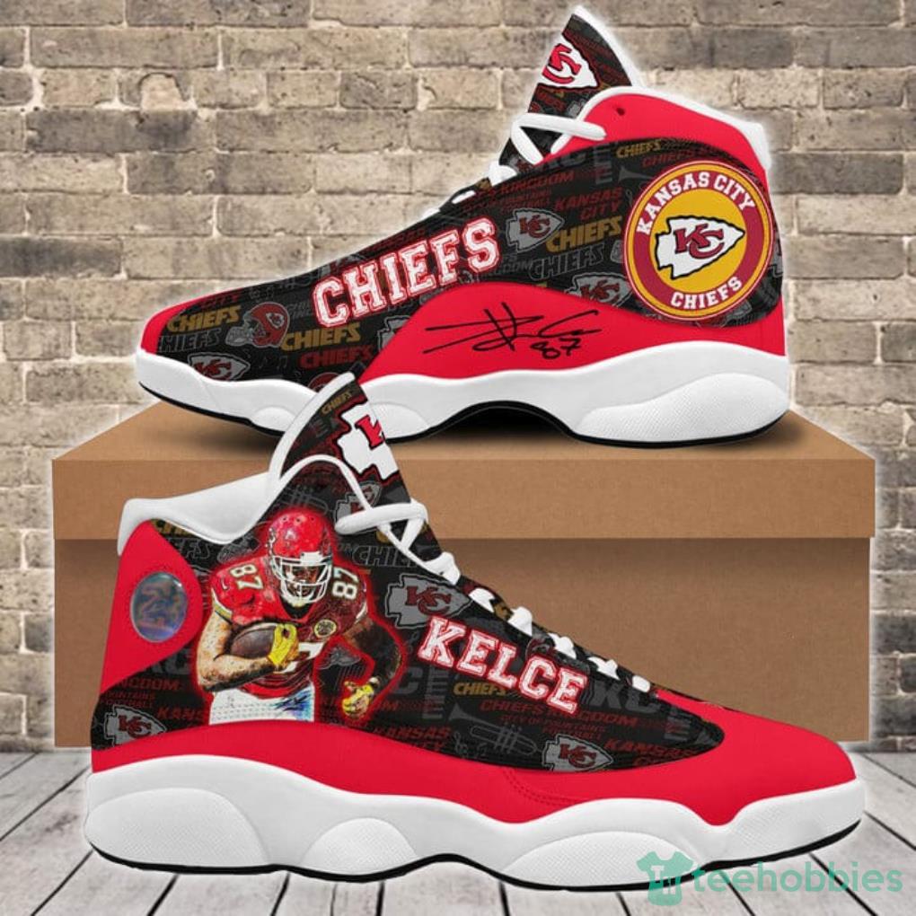 Nfl kansas city chiefs black red air jordan 13 shoes