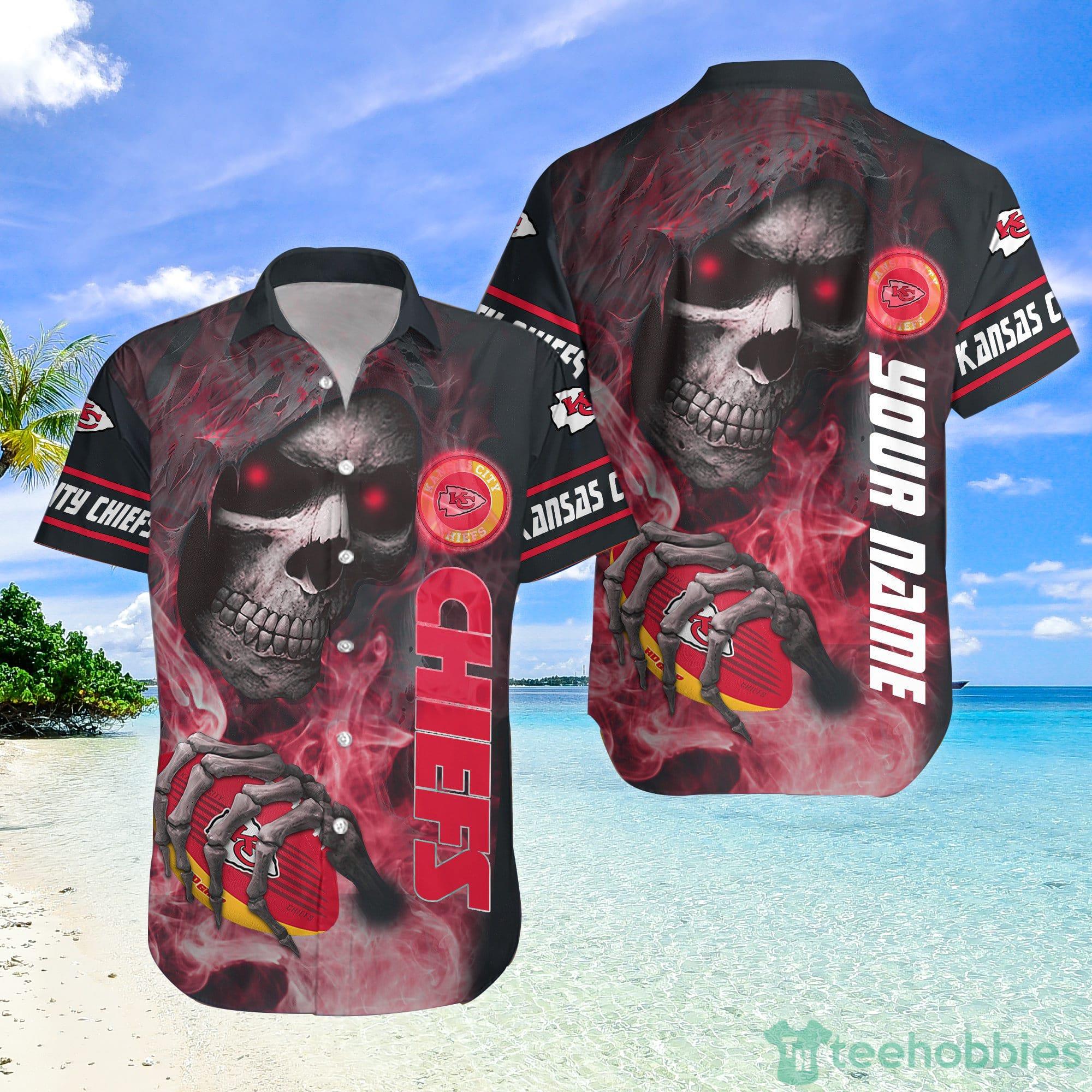Kansas City Chiefs NFL Smoke Skull Hawaiian Shirt Halloween Gift For Fans Product Photo 1