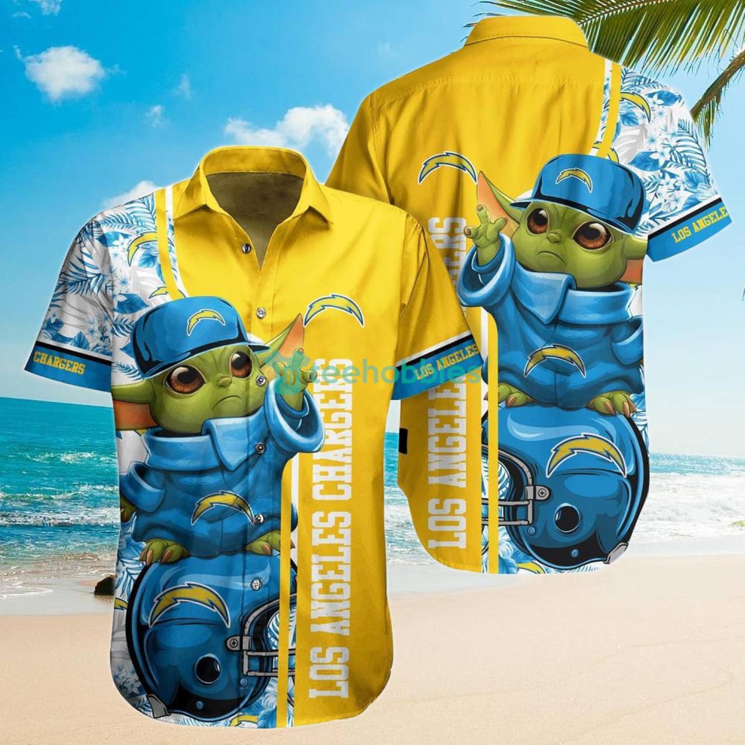Los Angeles Chargers Football NFL Baby Yoda Lover Hawaiian Shirt And Short Product Photo 2 Los Angeles Chargers Football NFL Baby Yoda Lover Hawaiian Shirt And Short Product Photo 2