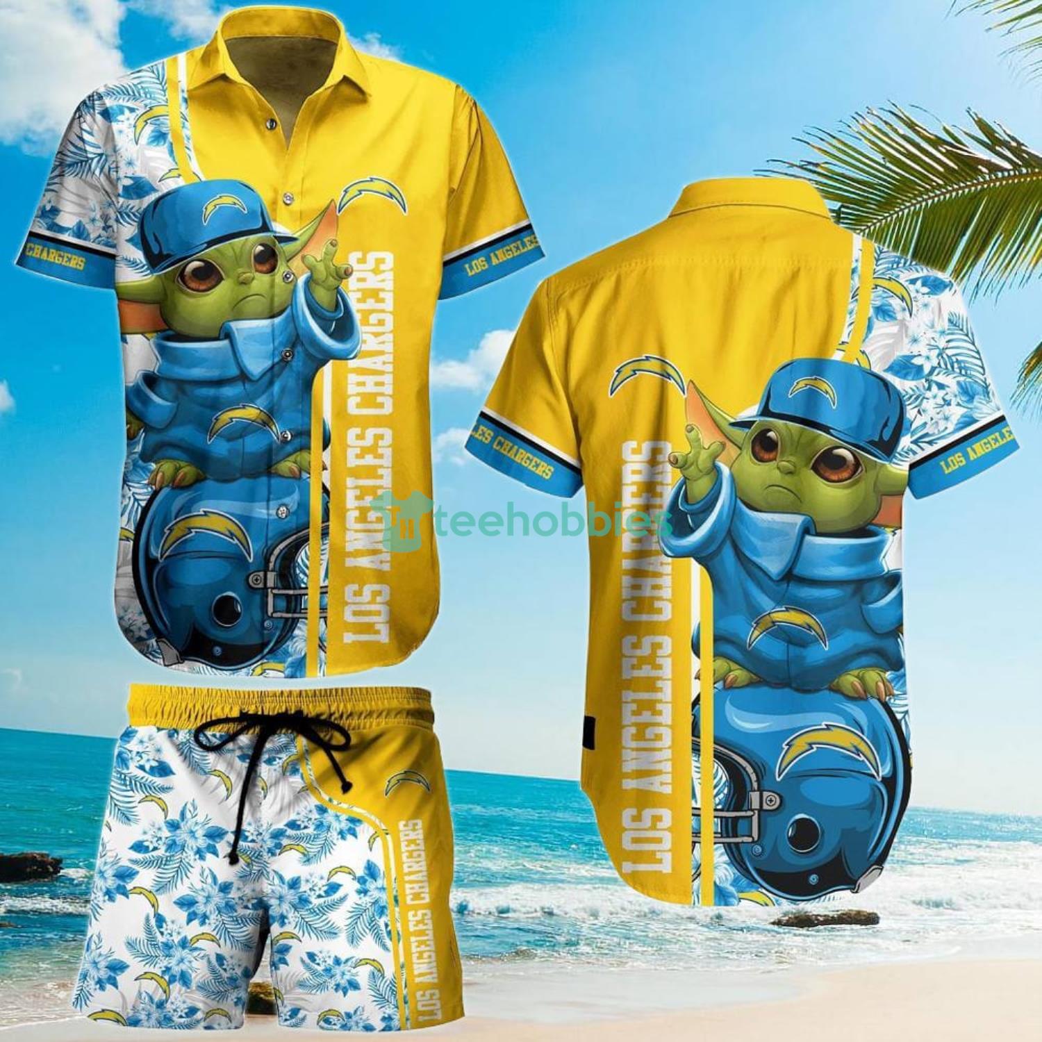 Los Angeles Chargers Football NFL Baby Yoda Lover Hawaiian Shirt And Short Product Photo 1 Los Angeles Chargers Football NFL Baby Yoda Lover Hawaiian Shirt And Short Product Photo 1