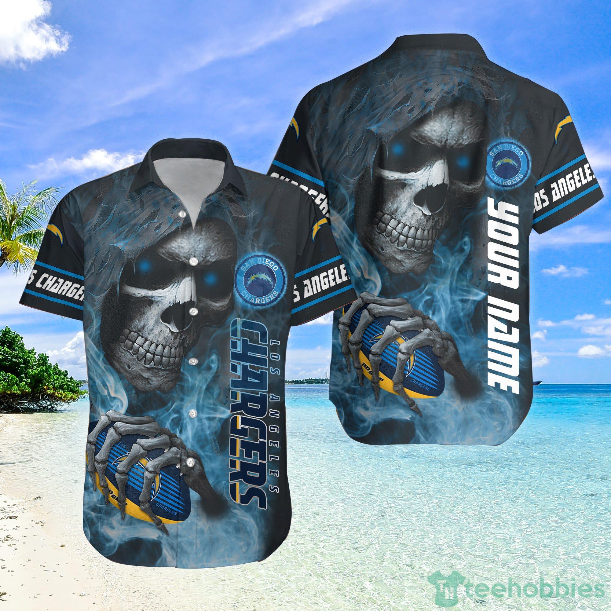 Los Angeles Chargers NFL Smoke Skull Hawaiian Shirt Halloween Gift For Fans Product Photo 1