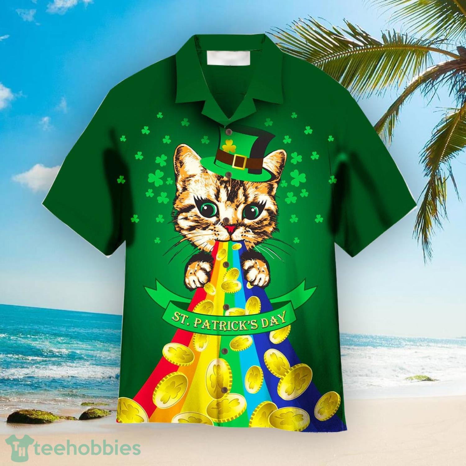 Lucky Cat Happy St Patricks Day Aloha Hawaiian Shirts Product Photo 1
