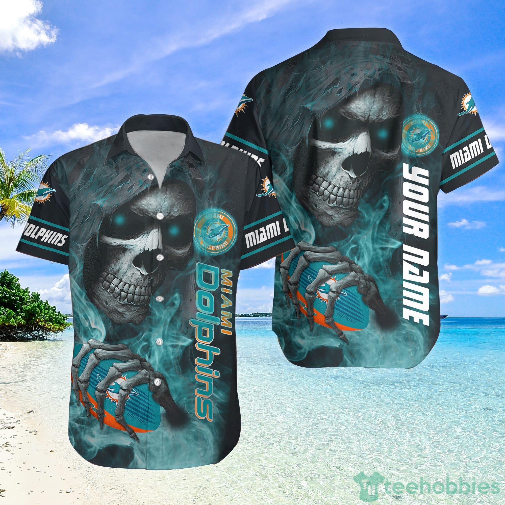 Miami Dolphins NFL Smoke Skull Hawaiian Shirt Halloween Gift For Fans Product Photo 1