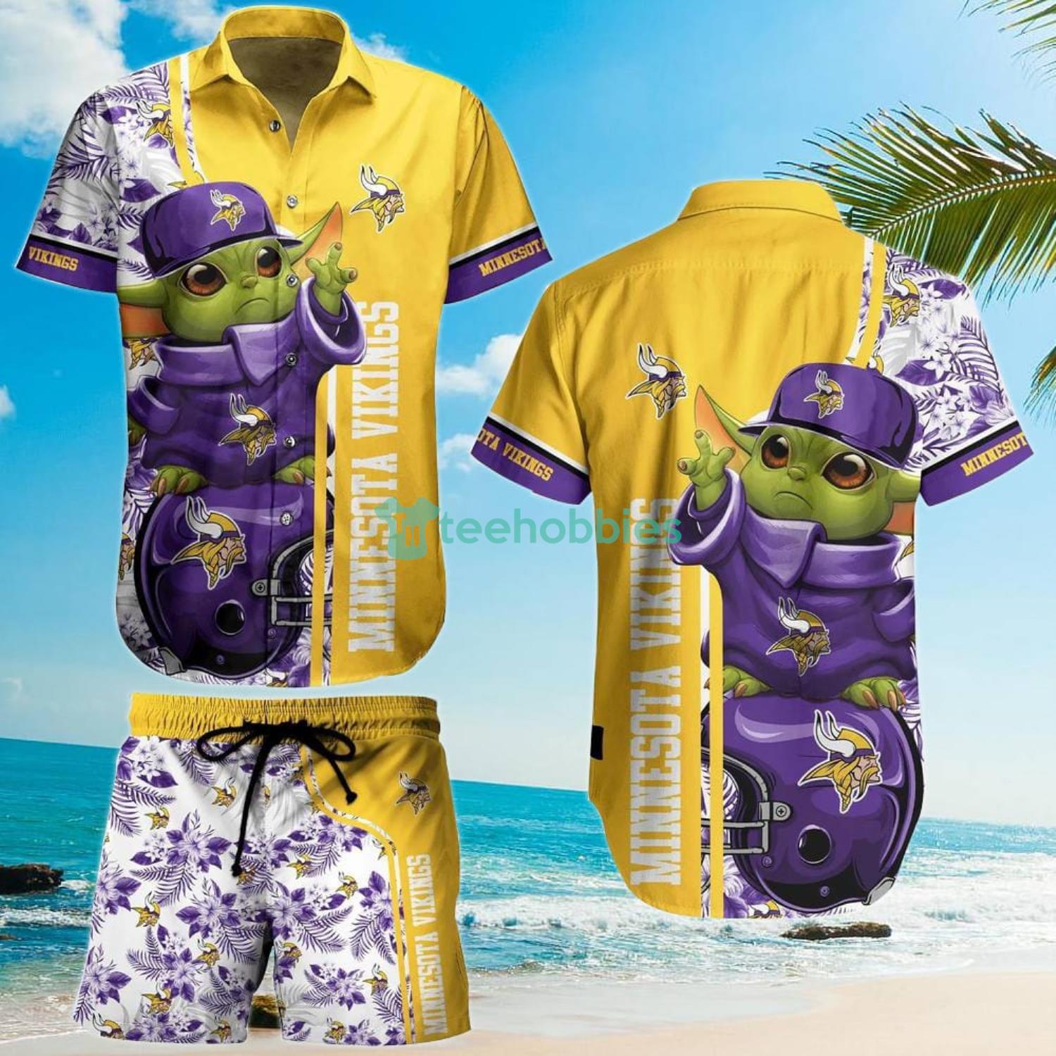 Minnesota Vikings Football NFL Baby Yoda Lover Hawaiian Shirt And Short Product Photo 1