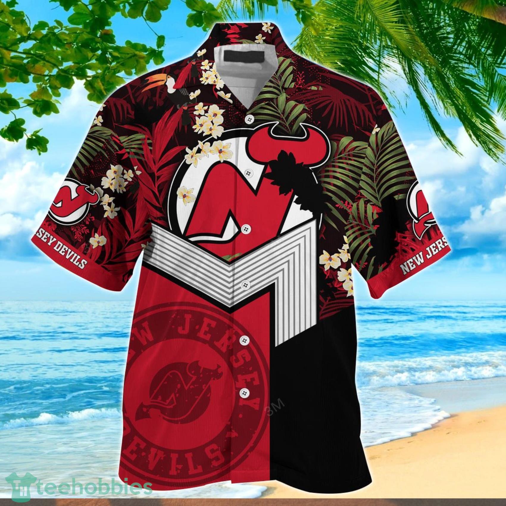 NHL New Jersey Devils Hawaiian Shirt,Aloha Shirt,Pink Flamingo And Palm  Leaves Gift For Beach Trip - Ingenious Gifts Your Whole Family