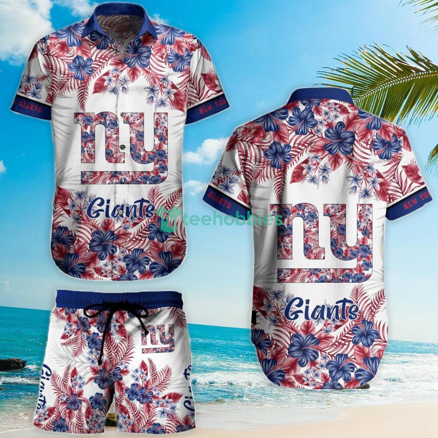 New York Giants Custom Name NFL Floral Hawaiian Shirt And Shorts