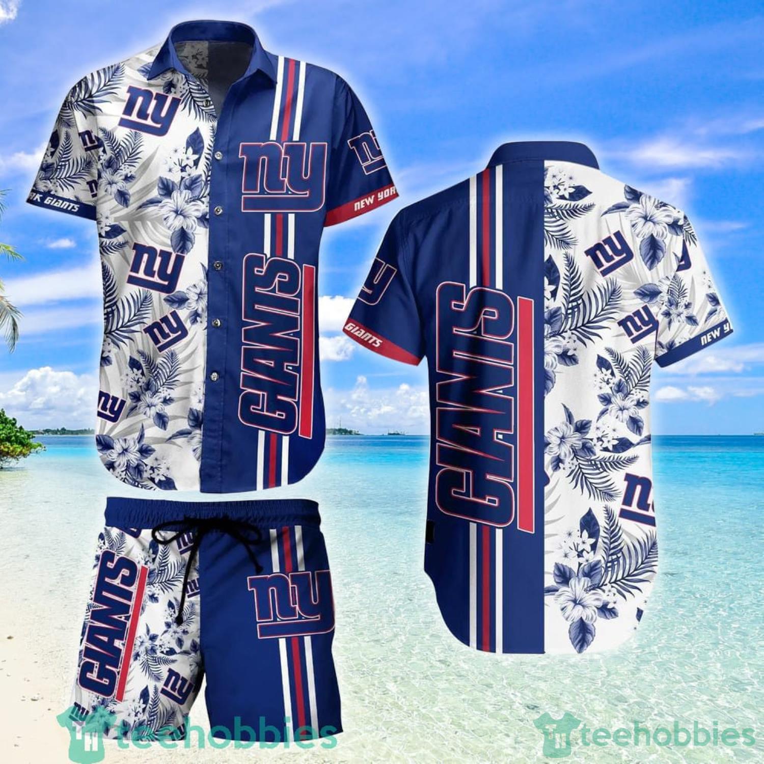 New York Giants NFL Striped Tropical Pattern Hawaiian Shirt And