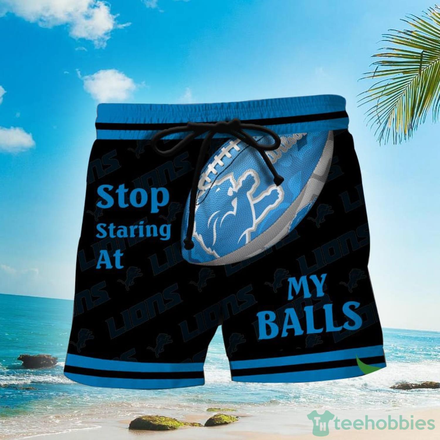 NFL Detroit Lions Stop Staring At My Balls Blue And Black Shorts For Fans Product Photo 1 NFL Detroit Lions Stop Staring At My Balls Blue And Black Shorts For Fans Product Photo 1