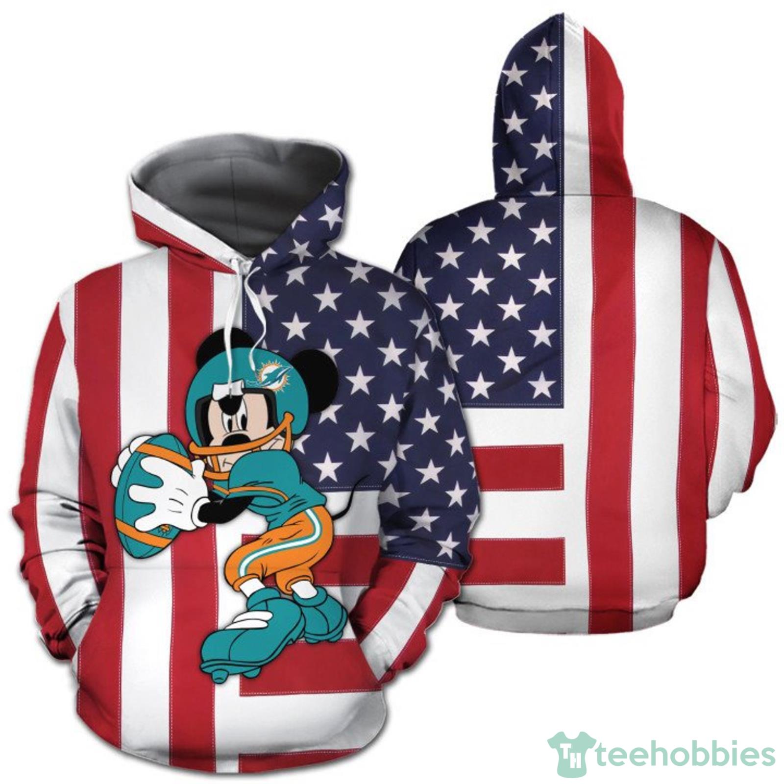 Youth Miami Dolphins Hoodie 3D Comfortable USA Flag Blue Miami