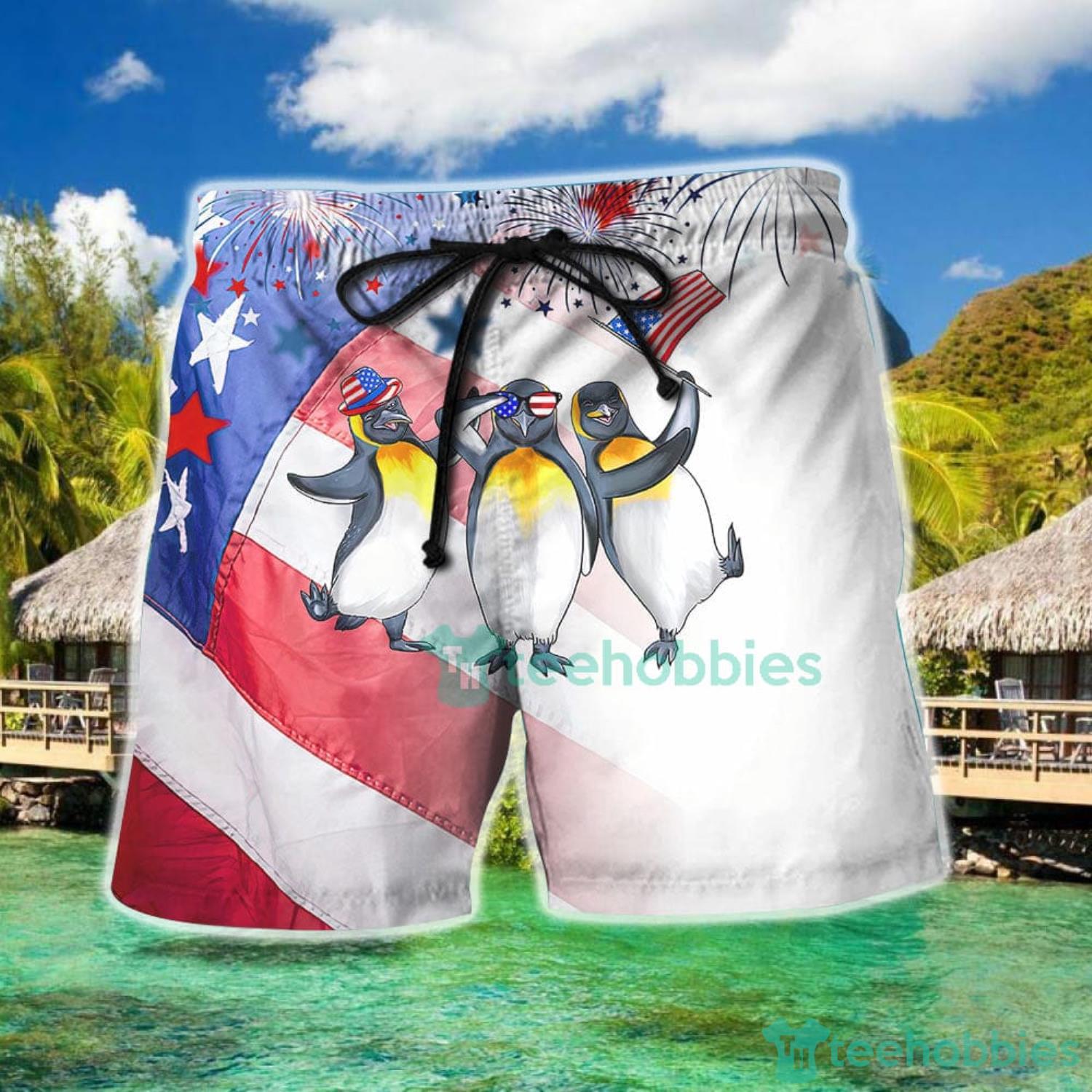 Penguin Print Shirt Penguins With Firework 4th Of July Day Hawaiian Shirt And Short image Penguin Print Shirt Penguins With Firework 4th Of July Day Hawaiian Shirt And Short Product Photo 2