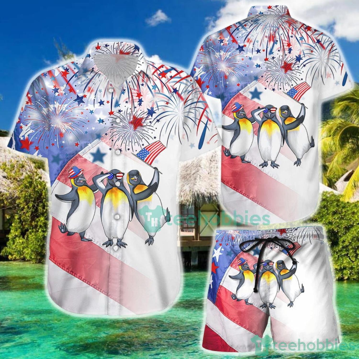 Penguin Print Shirt Penguins With Firework 4th Of July Day Hawaiian Shirt And Short Product Photo 1 Penguin Print Shirt Penguins With Firework 4th Of July Day Hawaiian Shirt And Short Product Photo 1