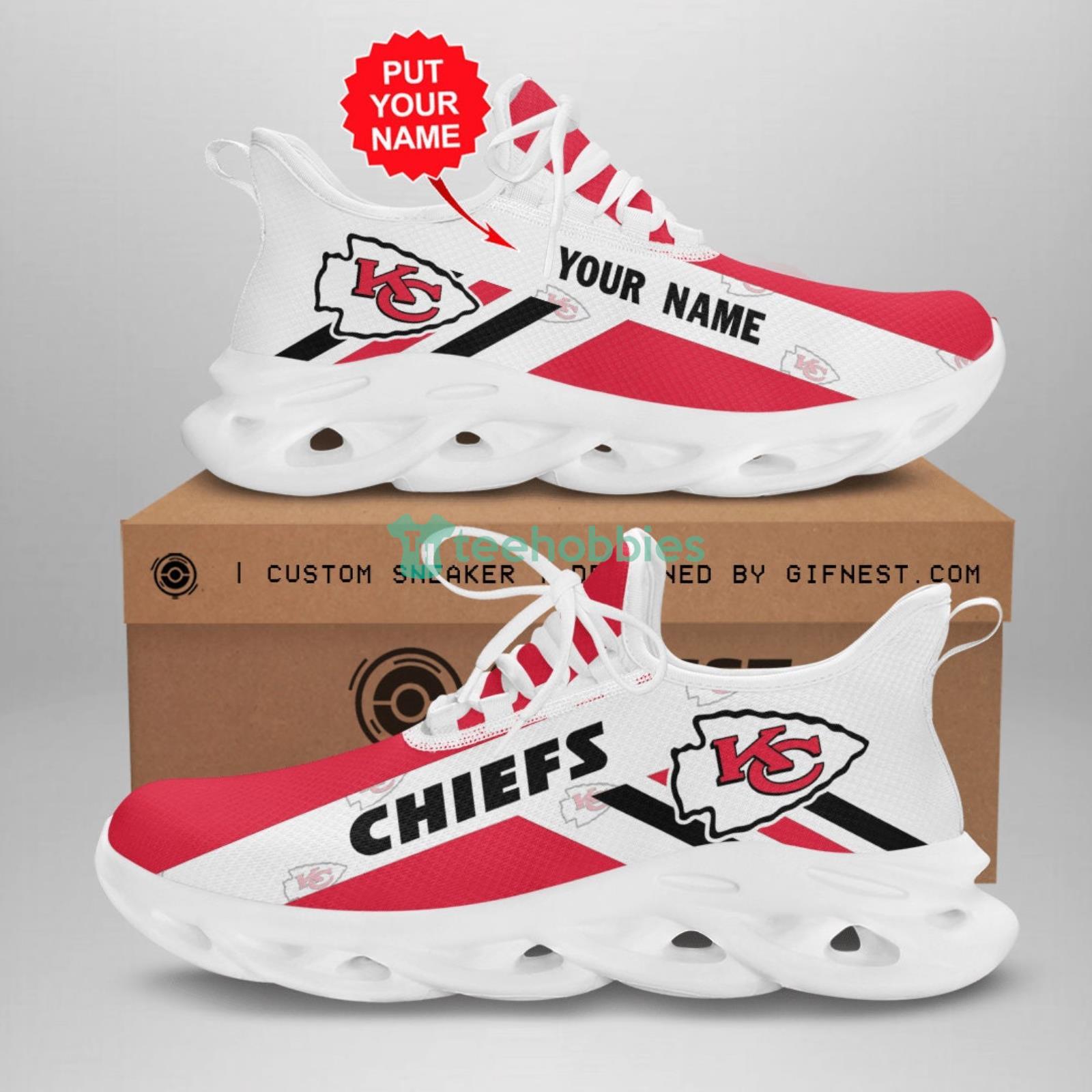 Personalized Kansas City Chiefs White Max Soul Shoes Custom Name Product Photo 1