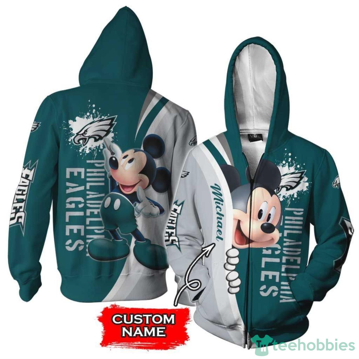 Philadelphia Eagles Mickey Mouse Custom Name 3D Hoodie Zip Hoodie Product Photo 1