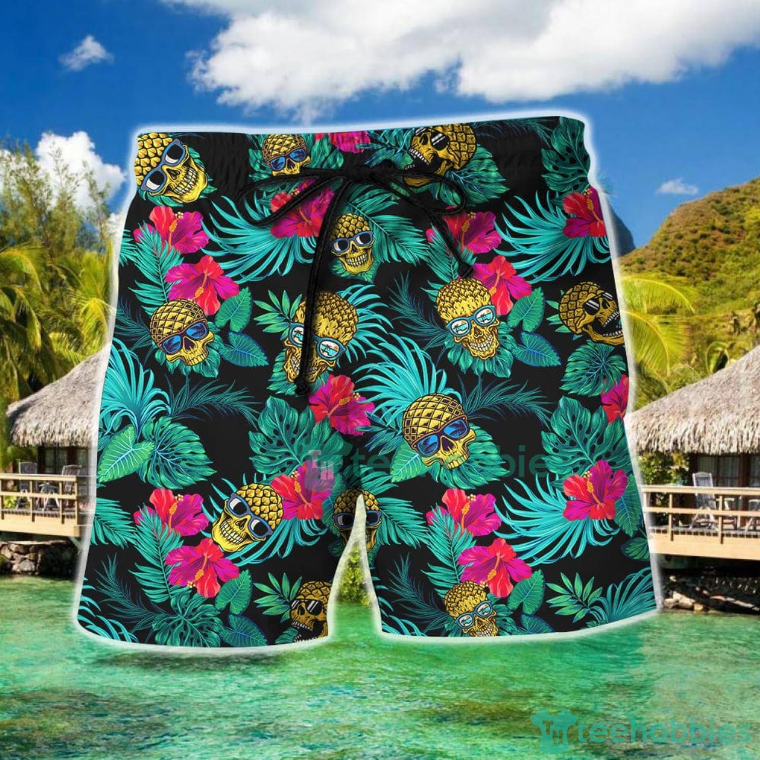 Pineapple Skull Hawaiian Shirt Tropical Skull Beach Short 