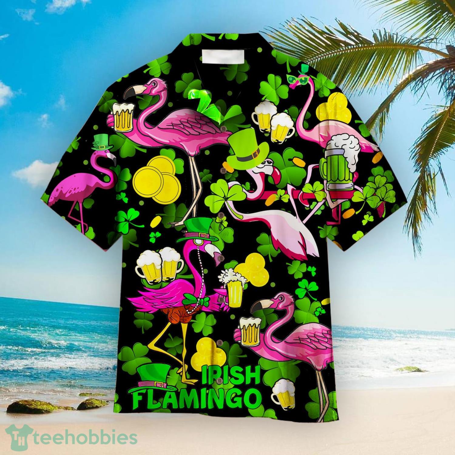 Pink Flamingo And Beer St Patricks Day Hawaiian Shirt Product Photo 1