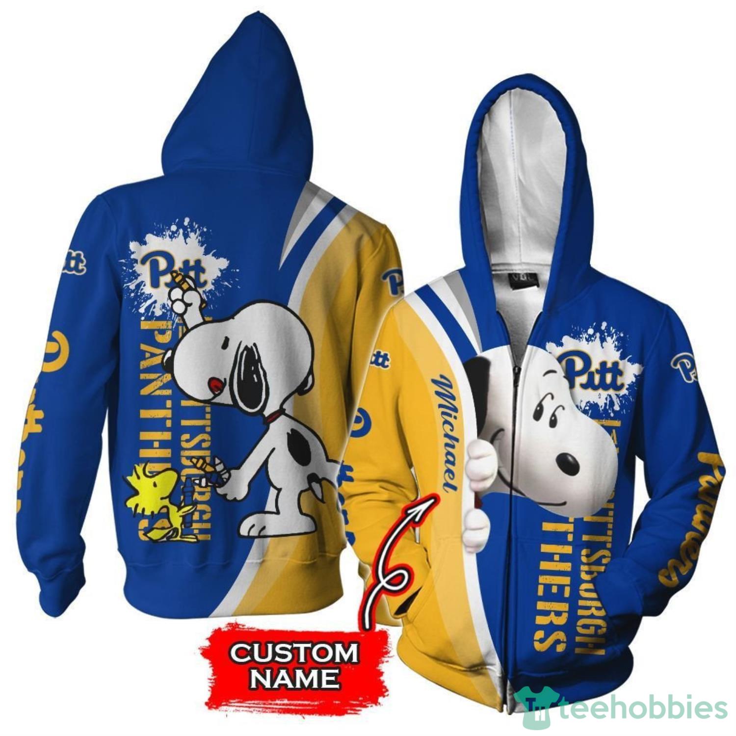 Pittsburgh Panthers Snoopy Custom Name 3D Hoodie Zip Hoodie Product Photo 1