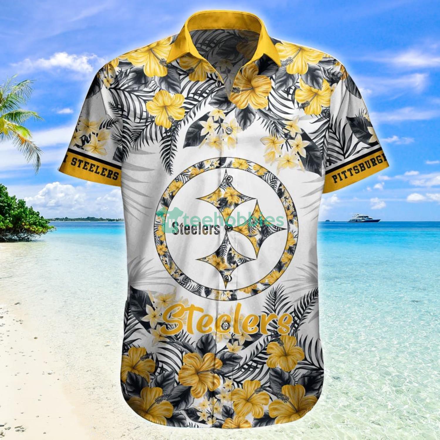 NFL Pittsburgh Steelers Logo And Tropical Graphic Steelers Hawaiian Shirt