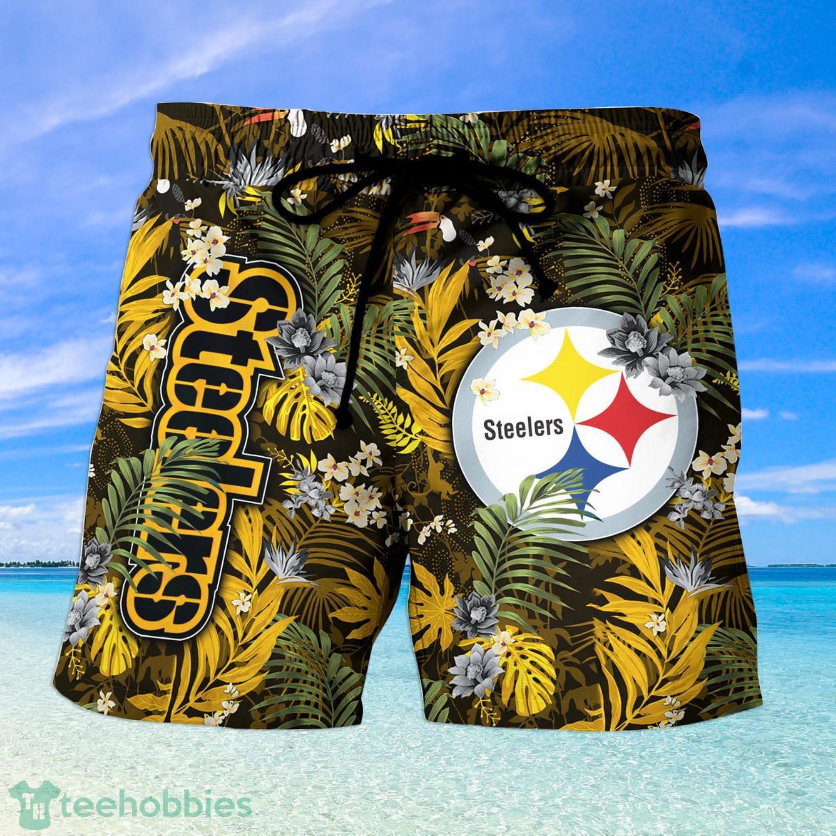 NFL Pittsburgh Steelers Logo And Tropical Graphic Steelers Hawaiian Shirt