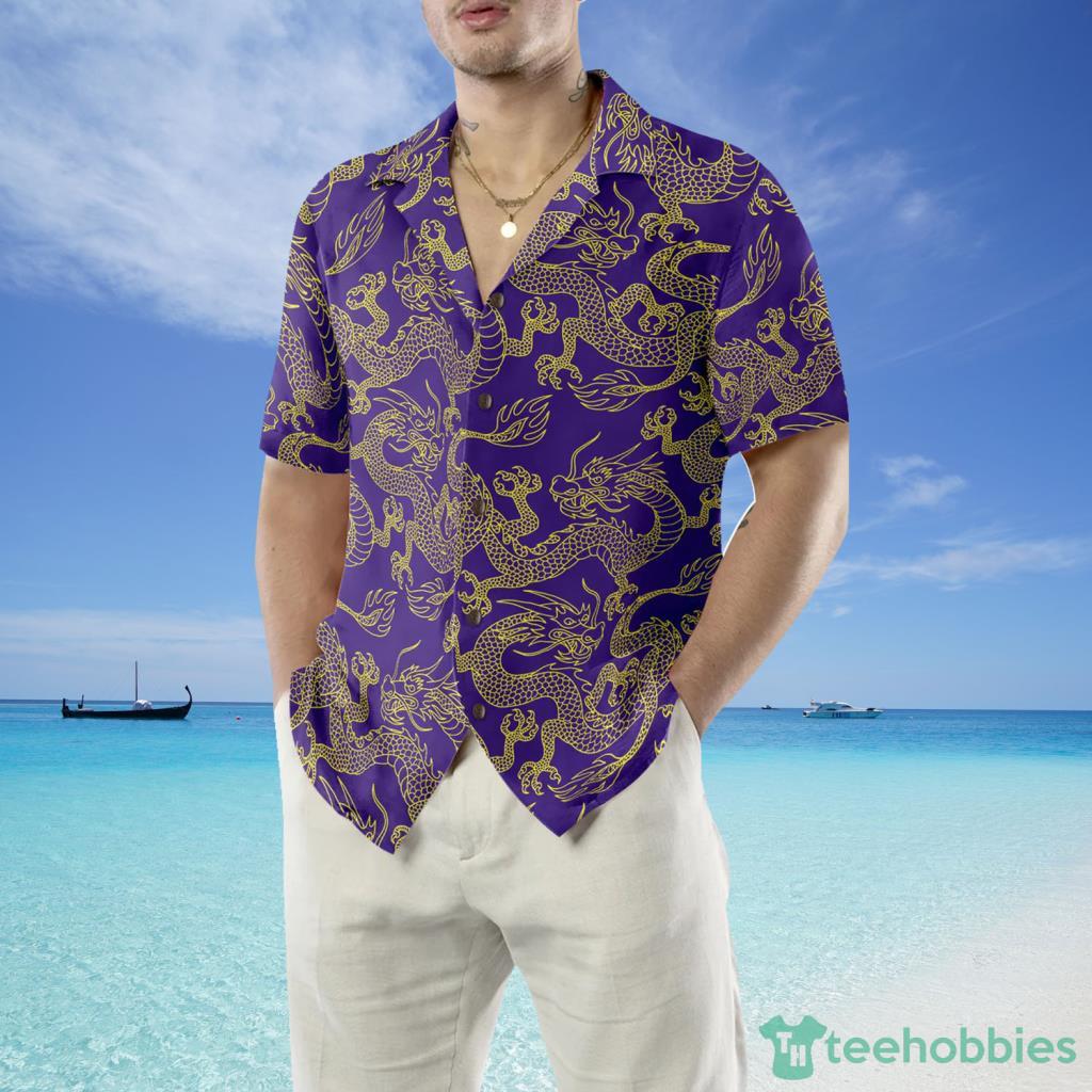 Purple And Gold Edition Oriental Dragon Hawaiian Shirt For Men And Women