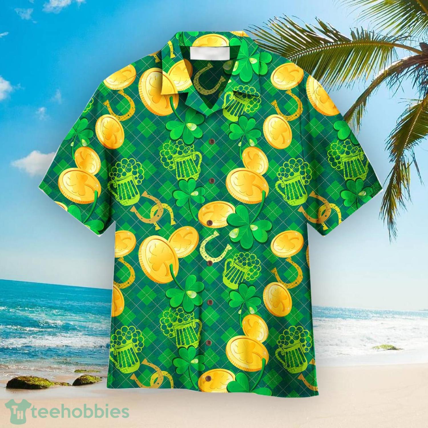 Saint Patrick Day Sham Rock And Golden Coin Pattern Aloha Hawaiian Shirts Product Photo 1