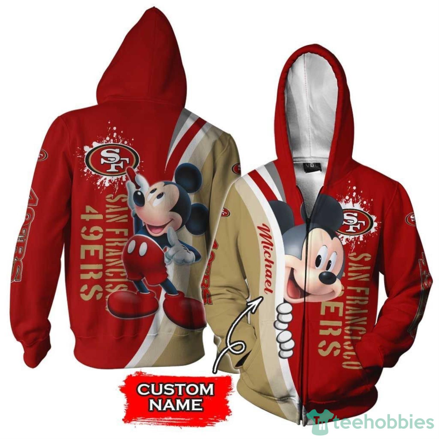 San Francisco 49ers Mickey Mouse Custom Name 3D Hoodie Zip Hoodie Product Photo 1