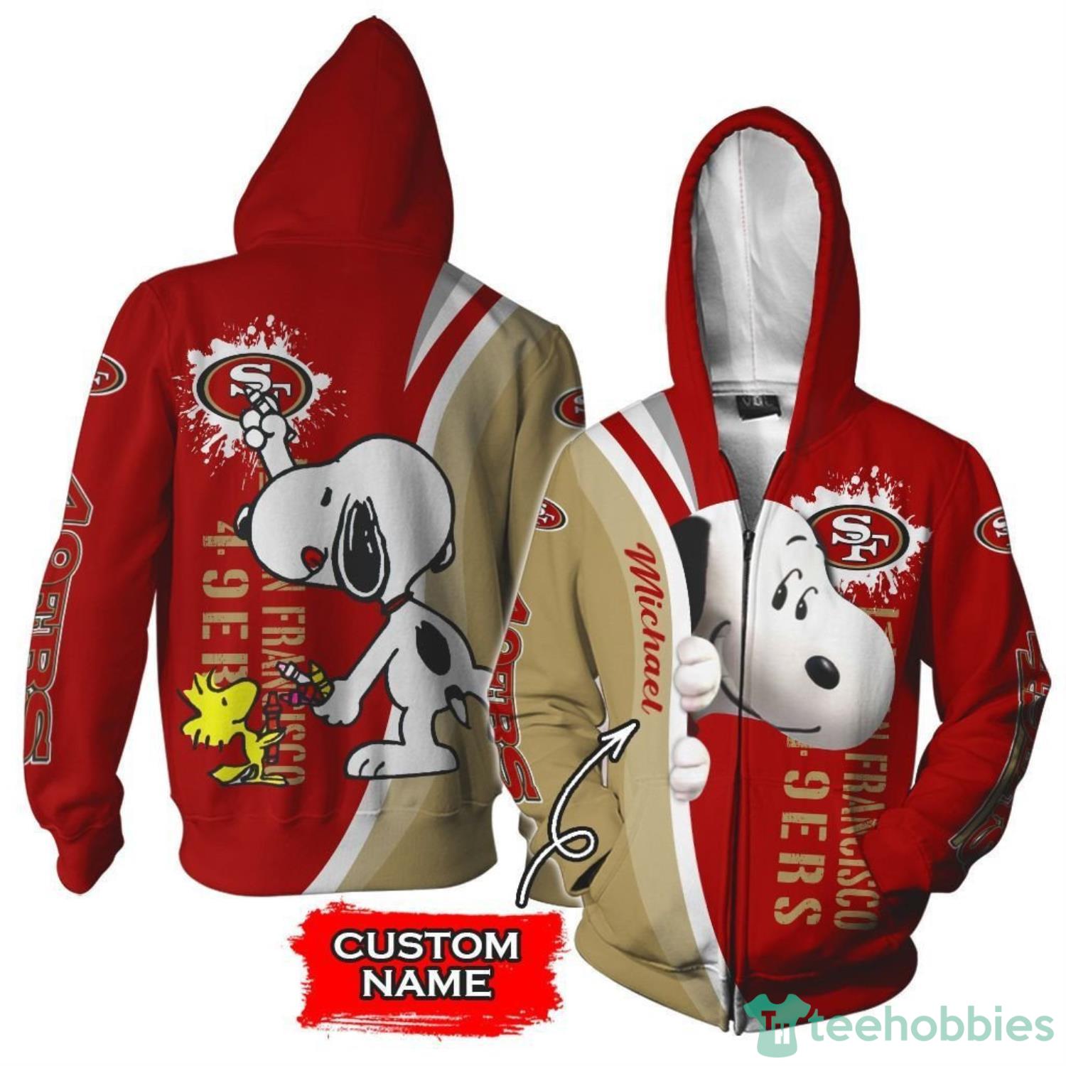 San Francisco 49ers Snoopy Custom Name 3D Hoodie Zip Hoodie Product Photo 1