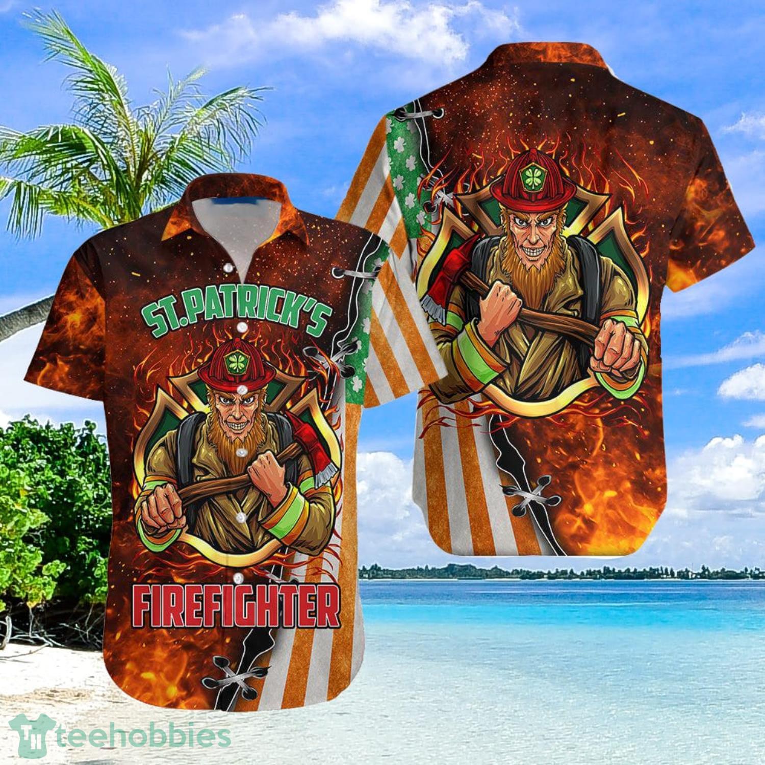 St Patrick’S Day Firefighter Hawaiian Shirt Product Photo 1