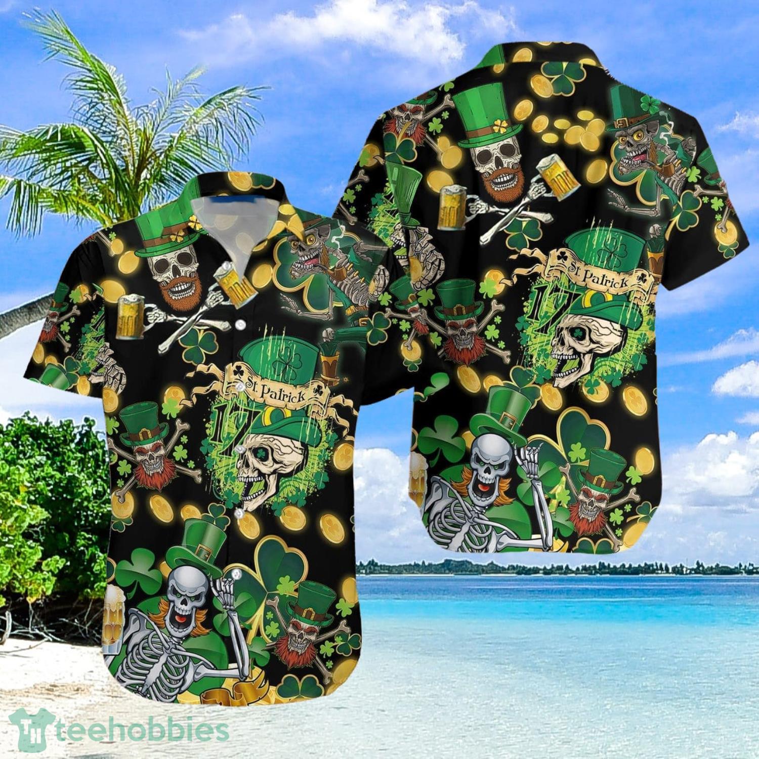 St. PatrickS Day Skull Hawaiian Shirt Product Photo 1