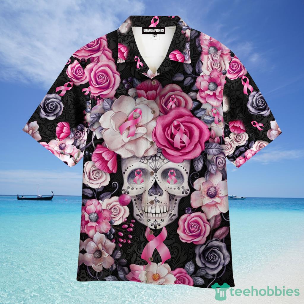 Sugar Skull Breast Cancer Ribbon Aloha Hawaiian Shirt For Men And Women - Sugar Skull Breast Cancer Ribbon Aloha Hawaiian Shirt For Men And Women