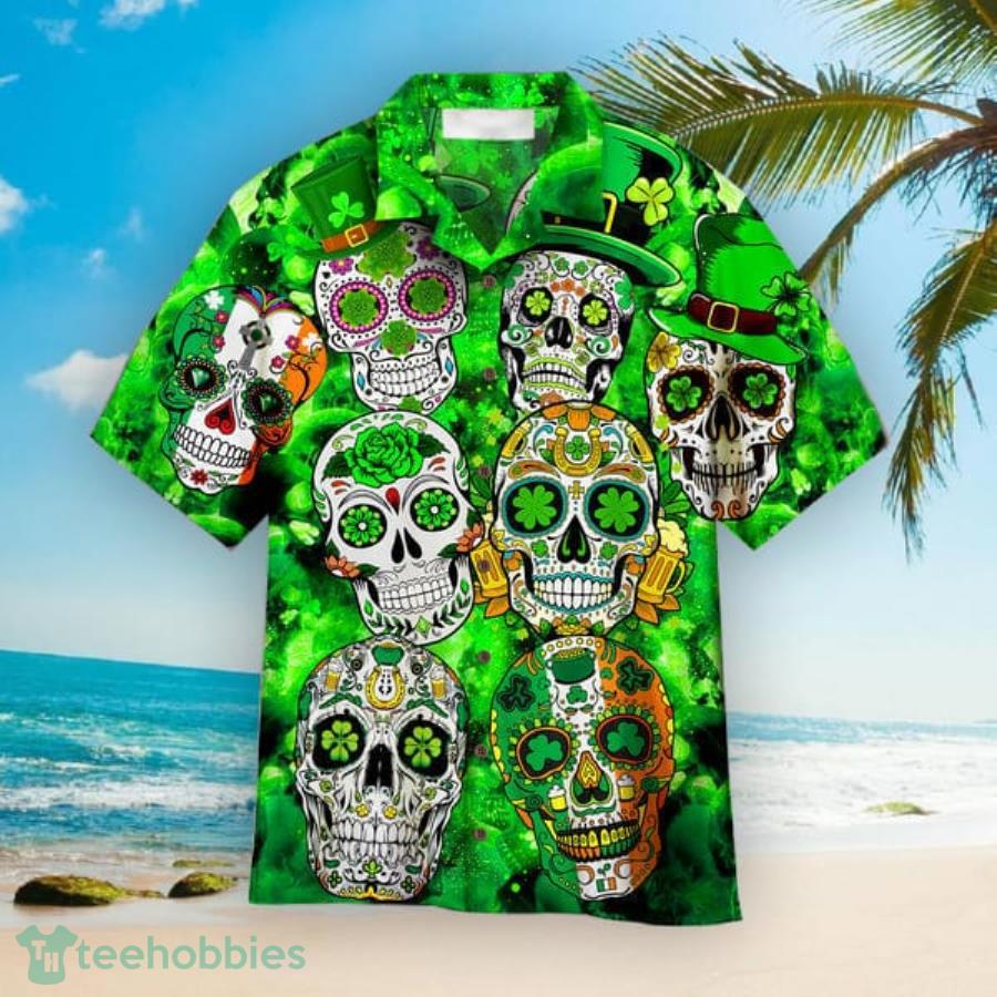 Sugar Skull Saint St Patricks Day Aloha Hawaiian Shirts Product Photo 1