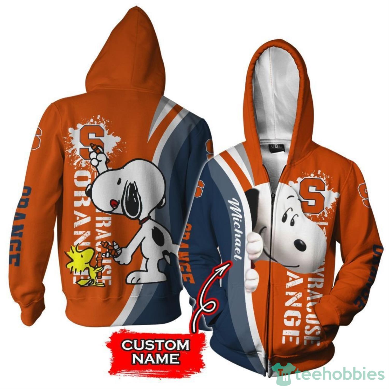 Syracuse Orange Snoopy Custom Name 3D Hoodie Zip Hoodie Product Photo 1