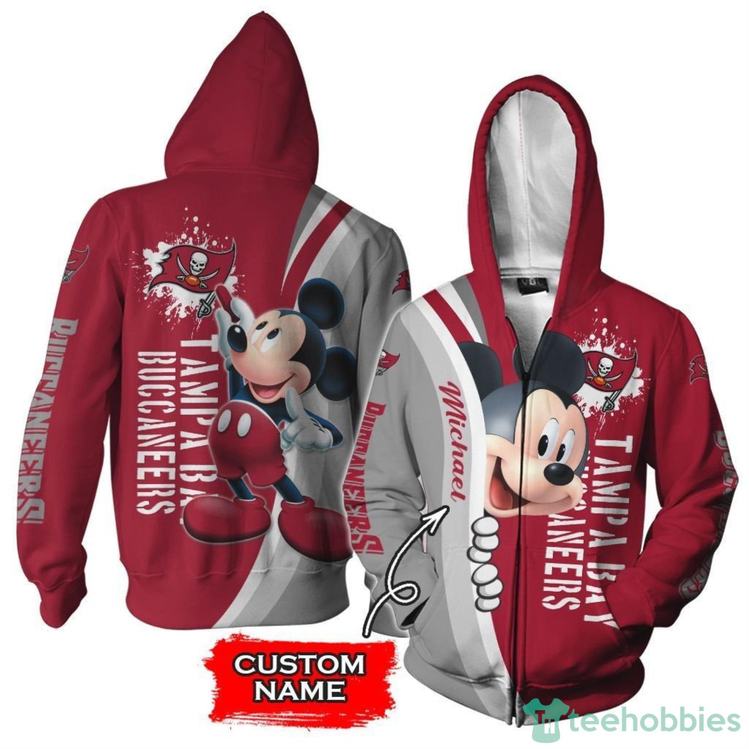 Tampa Bay Buccaneers Mickey Mouse Custom Name 3D Hoodie Zip Hoodie Product Photo 1
