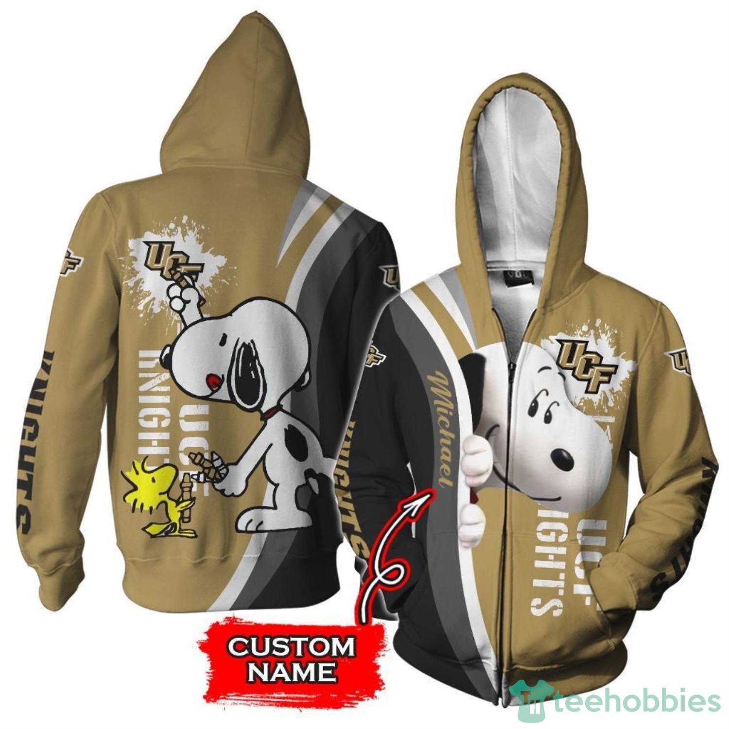 UCF Knights Snoopy Custom Name 3D Hoodie Zip Hoodie Product Photo 1