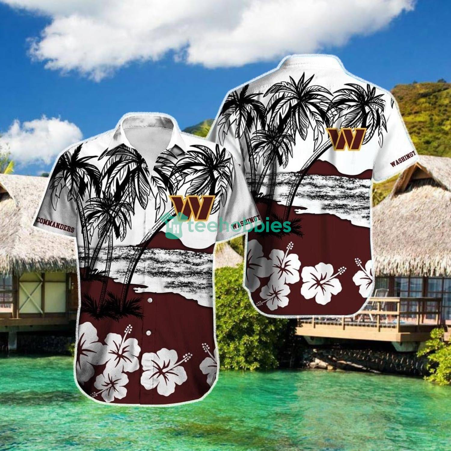 Washington Commanders Coconut And Flower Hawaiian Shirt For Sport Fans Product Photo 1