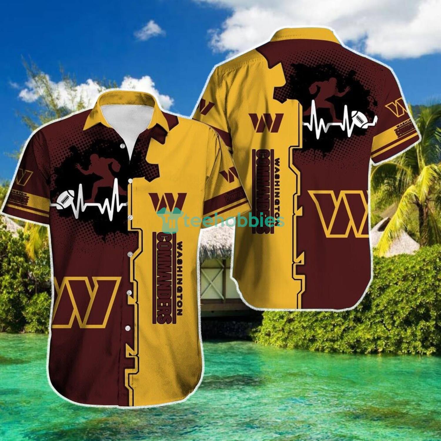 NFL Washington Commanders Hawaiian Shirt Custom Name Yellow Brown