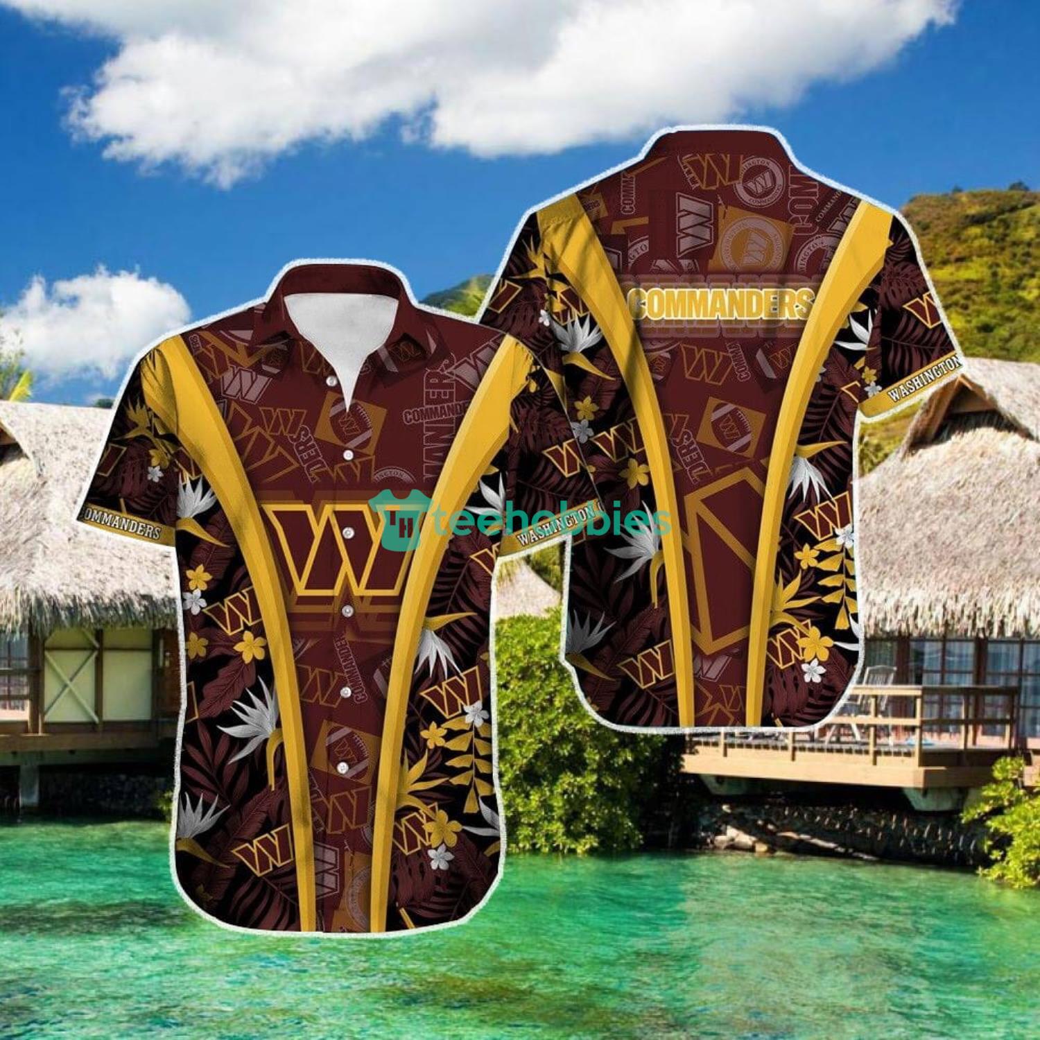 NFL Washington Commanders Hawaiian Shirt Custom Name Yellow Brown