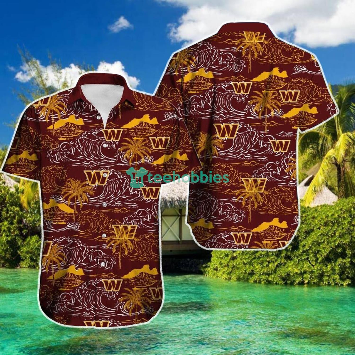 NFL Washington Commanders Hawaiian Shirt Custom Name Yellow Brown