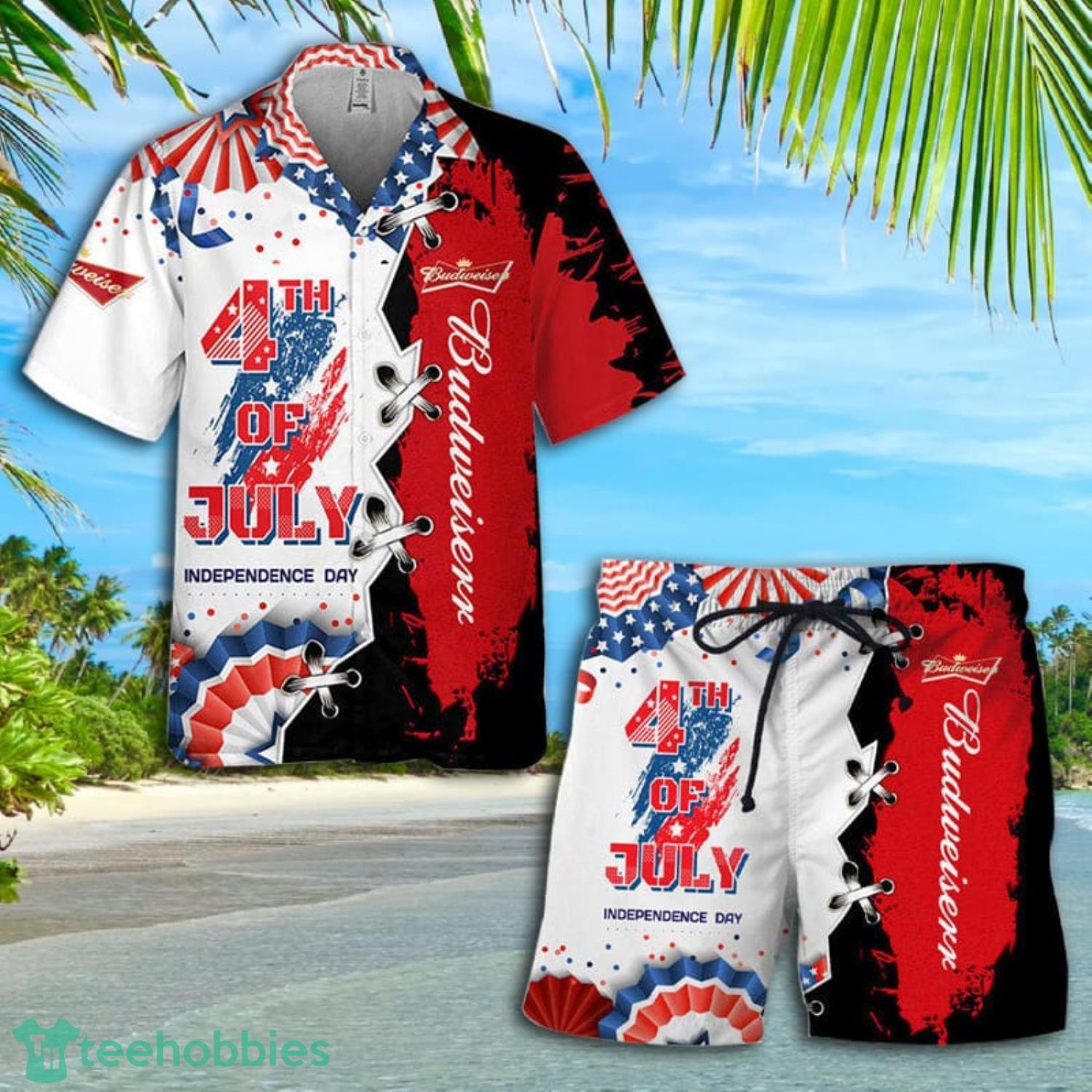 Aloha Independence Day Budweiser Short Sleeve Hawaiian Shirt And Short Product Photo 1