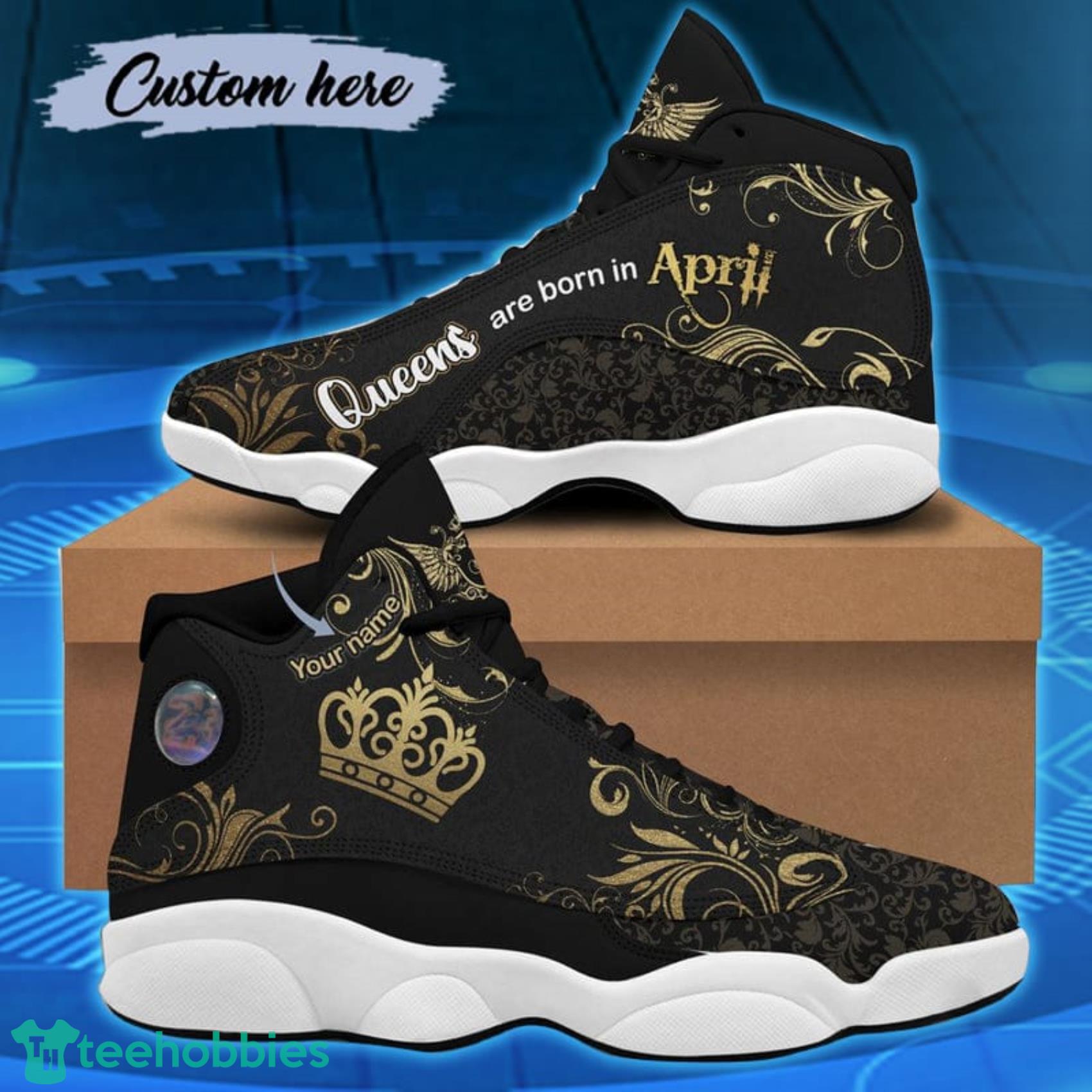 April Birthday Gold Floral Custom Name Air Jordan 13 Shoes