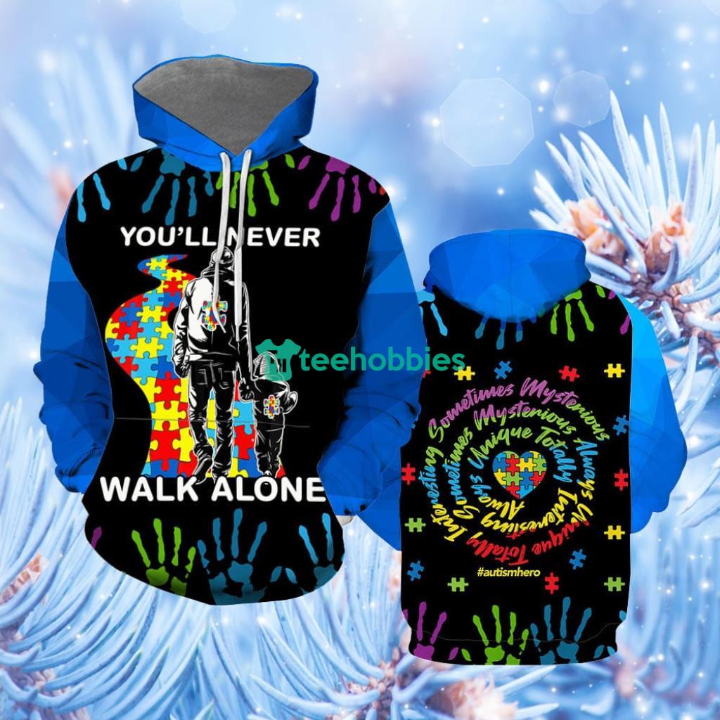 Autism Awareness You'll Never Walk Alone Blue Black Hoodie 3D image Autism Awareness You'll Never Walk Alone Blue-Black Hoodie 3D - Autism Awareness You'll Never Walk Alone Hoodie Over Print For Men & Women HP5233