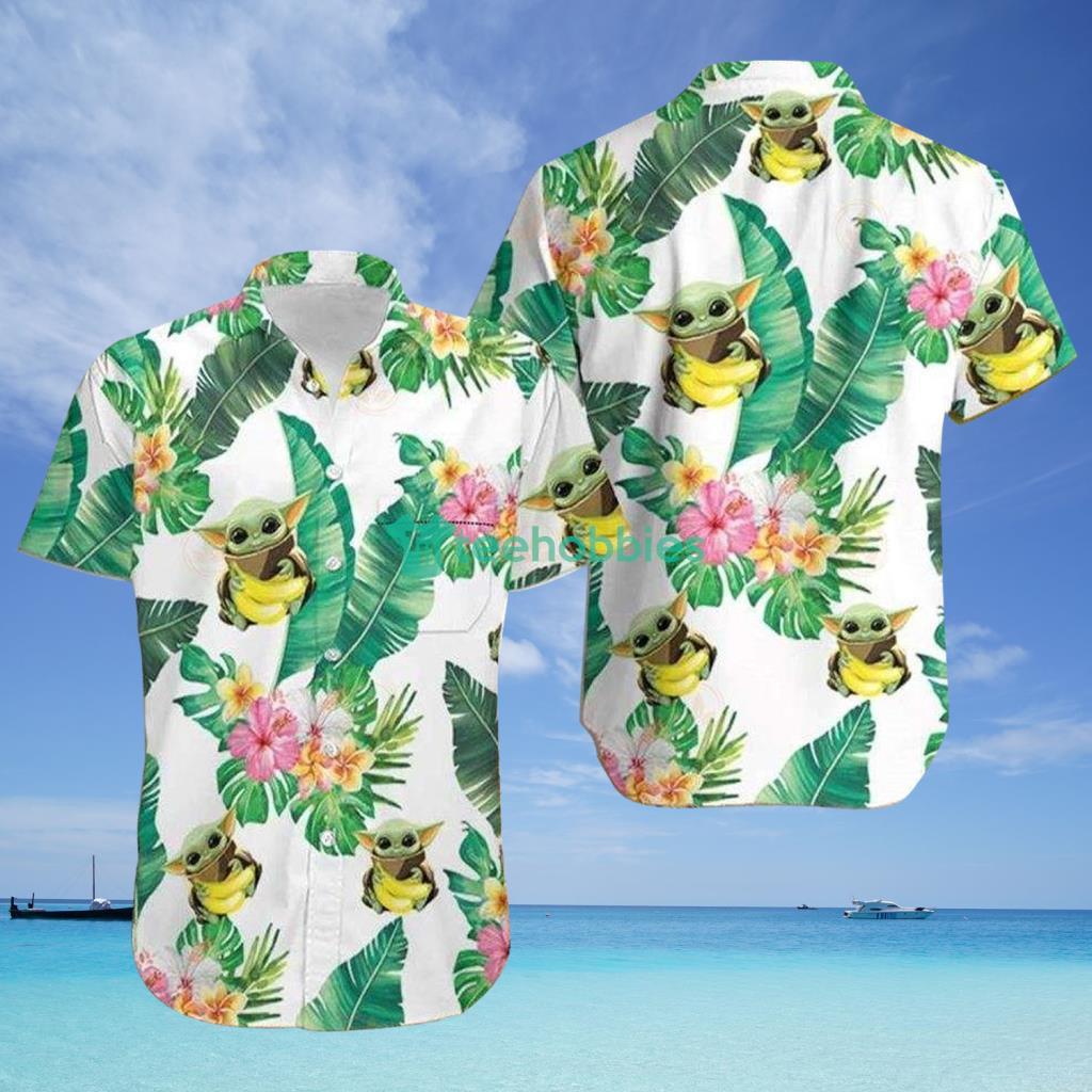 Baby Yoda Hugging Bananas Tropical Leaves Hawaiian Shirt - Baby Yoda Hugging Bananas Tropical Leaves Hawaiian Shirt