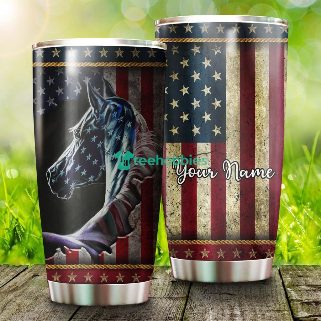 Beautiful Horse American Flag Patriotic Custom Name Tumbler - Beautiful Horse American Flag Patriotic Custom Name Tumbler