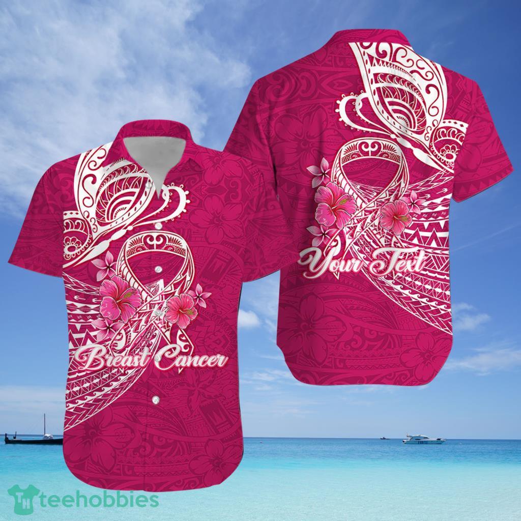 Breast Cancer Pink Ribbon Butterfly Polynesian Pink Custom Name Hawaiian  Shirt
