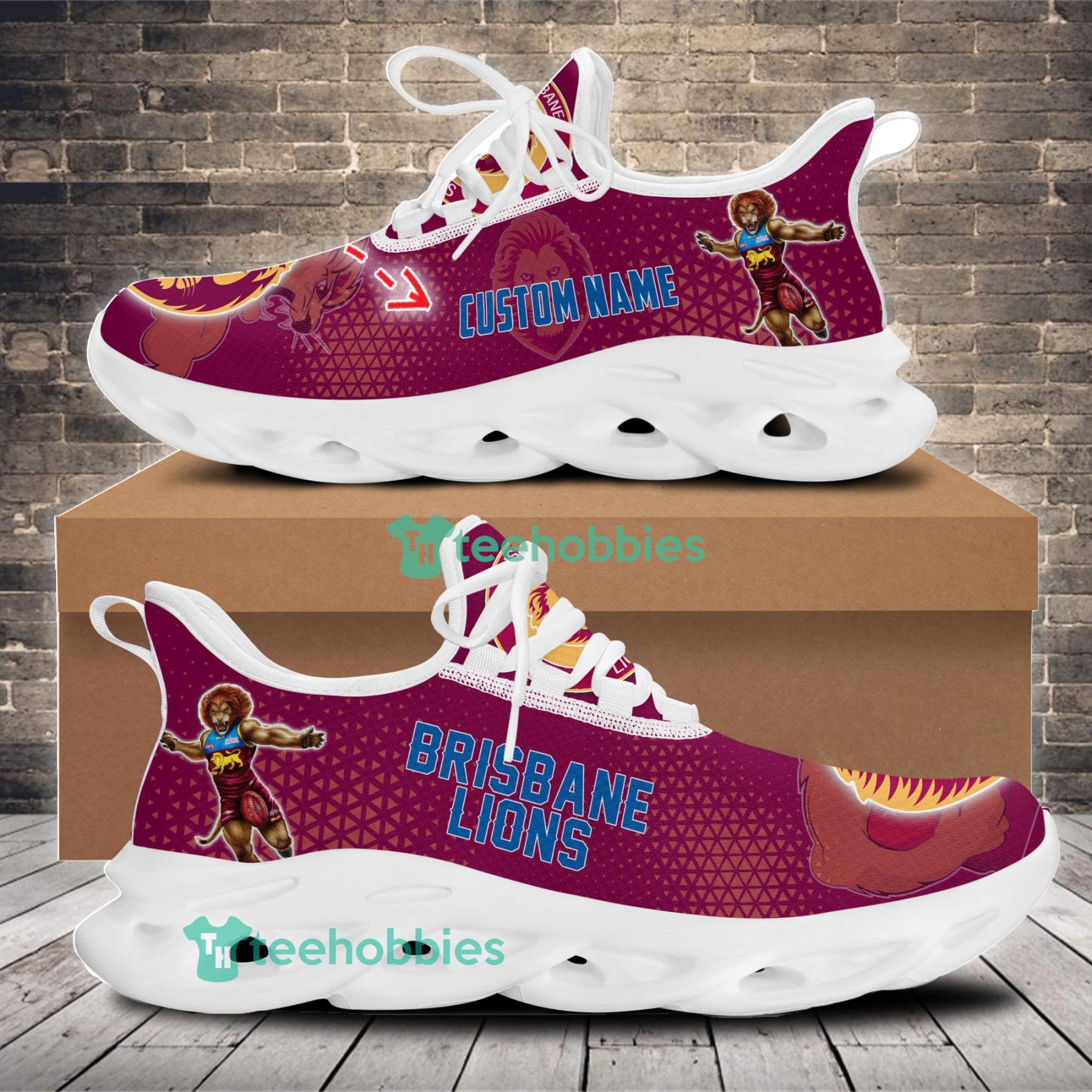 Brisbane Lions Mascot Custom Name Sneakers Max Soul Shoes For Men And Women Afl Sneakers Product Photo 1