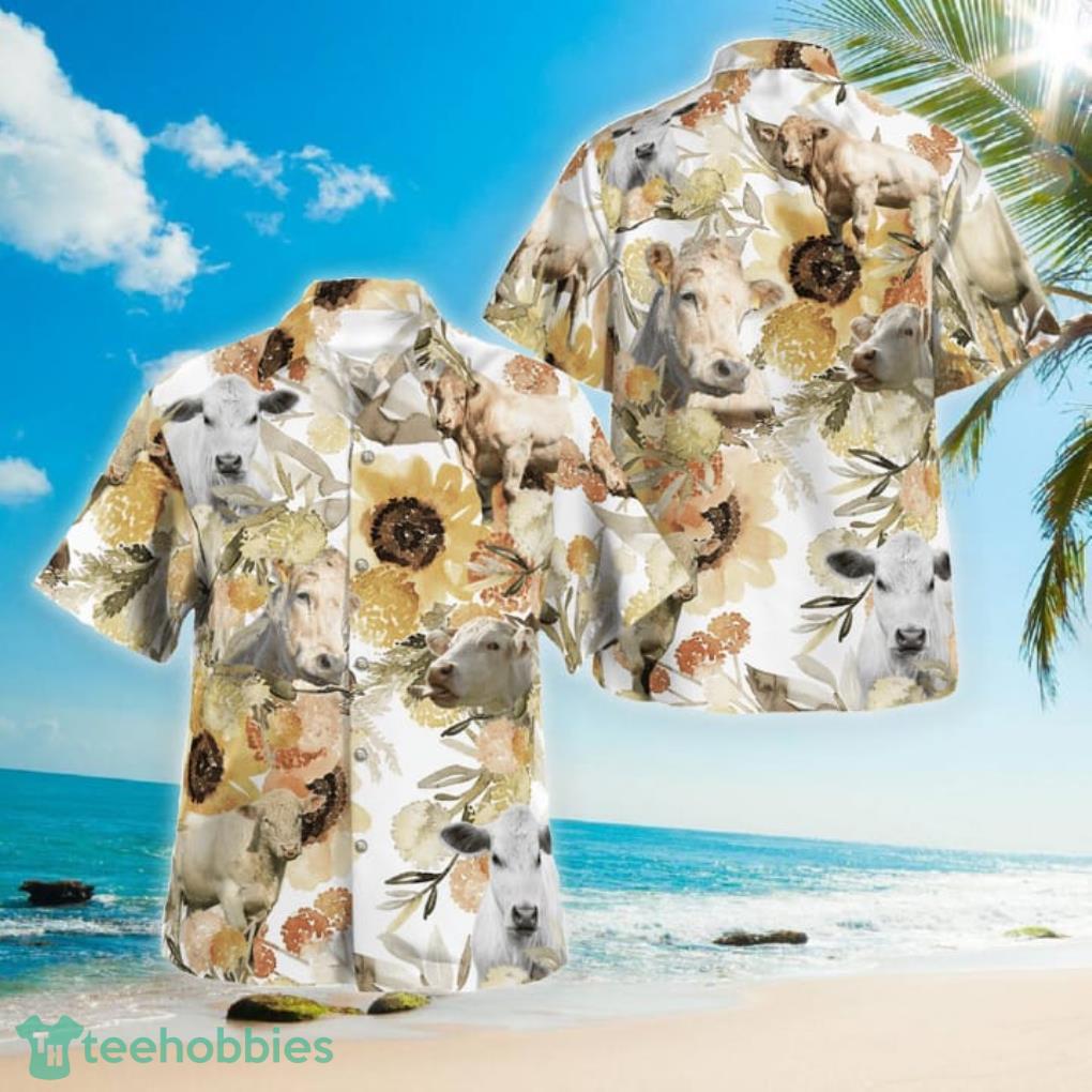Charolais Cattle Lovers All Over Print 3D Flowery Hawaiian Shirt For Men And Women image Charolais Cattle Lovers All Over Print 3D Flowery Hawaiian Shirt For Men And Women Product Photo 2